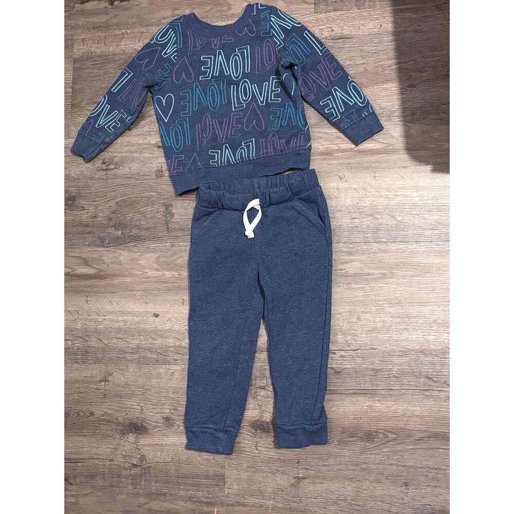 Cat & Jack Toddler 2T Unisex Love & Hearts Sweat Set Blue Play Condition